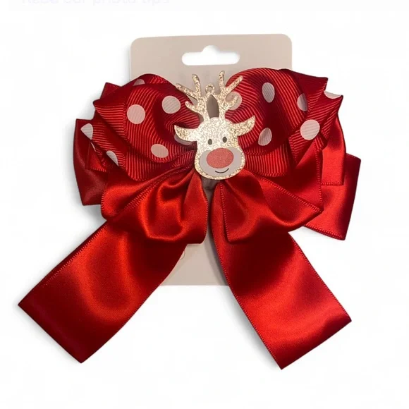 Red Polka Dot Reindeer Bow - Picture 2 of 2